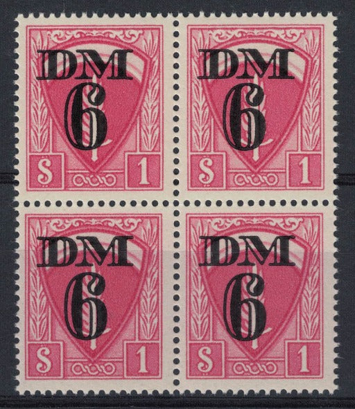 1951 Allied Occupation Germany. Travel Permit Stamps 6DM on 1$ Red U/M Block of 4