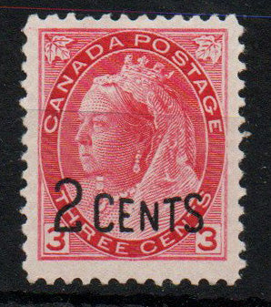 Canada 1899 2c on 3c Rose-Carmine SG172 Mounted Mint