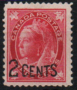 Canada 1899 QV  2c on 3c Carmine SG171 Mounted Mint 