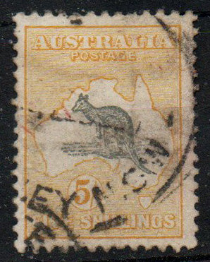 Australia 1918 5/- Grey & Yellow SG42  Average Used 
