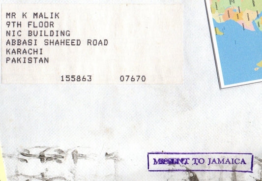 2000 Cover Netherlands to Pakistan Missent to Jamaica in error. Unusual