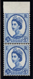 1958 SG576 4d M/C Ultramarine Pair Imperf error between stamp & margin Unmounted Mint (1158)