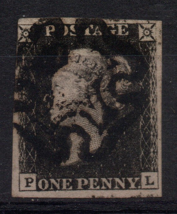 GB QV 1d Penny Black SG2 Plate 5 AS25 State 1 DS5 P-L Black MC