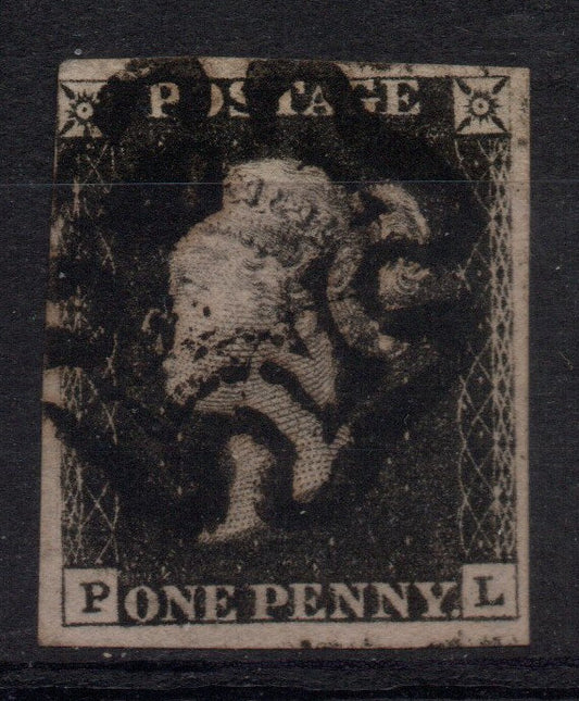 GB QV 1d Penny Black SG2 Plate 5 AS25 State 1 DS5 P-L Black MC