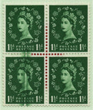 GB QEII 1955 1½d Green Blk of 4 showing Doctor Blade Error affecting 2 Stamps (1325)