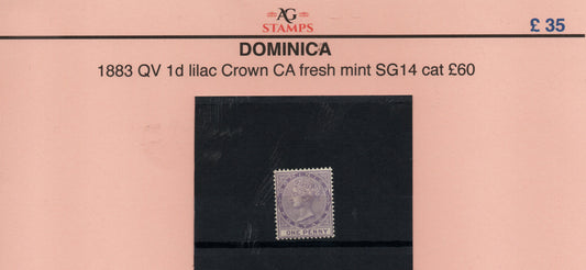 1883 Dominica SG14 1d Lilac Crown CA Mounted Mint 