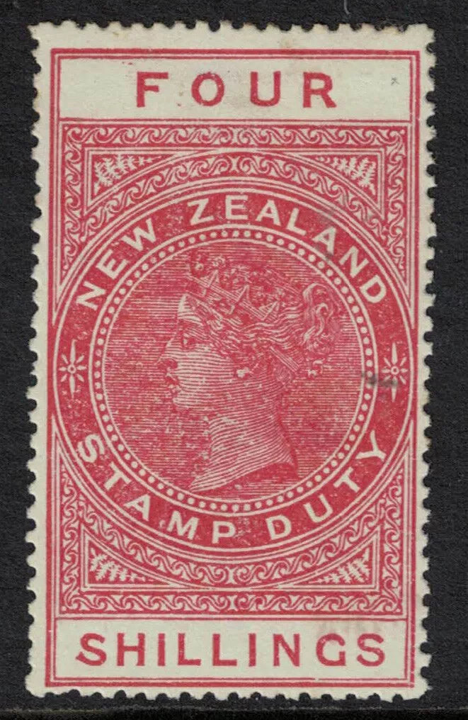 1925 New Zealand 4/- Shilling Red-Brown .Fiscal long stamp. M/Mint 