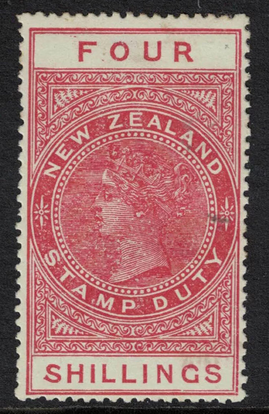 1925 New Zealand 4/- Shilling Red-Brown .Fiscal long stamp. M/Mint 