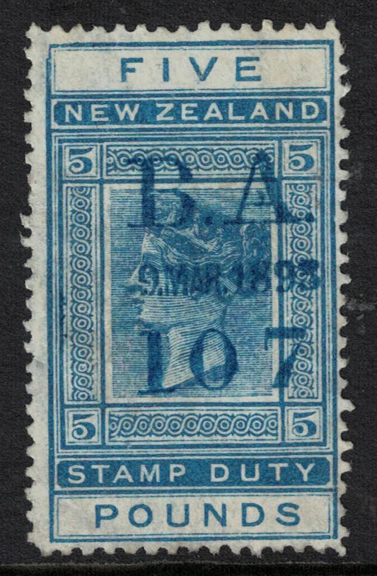 1925 New Zealand £5 Lt Blue .Fiscal long stamp. Bank of Australia Overprint? (267) I42