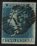 GB 1851 2d Blue  SG15aa Plate 4 F - J Small Crown 3 Margin Good Used (TT165)