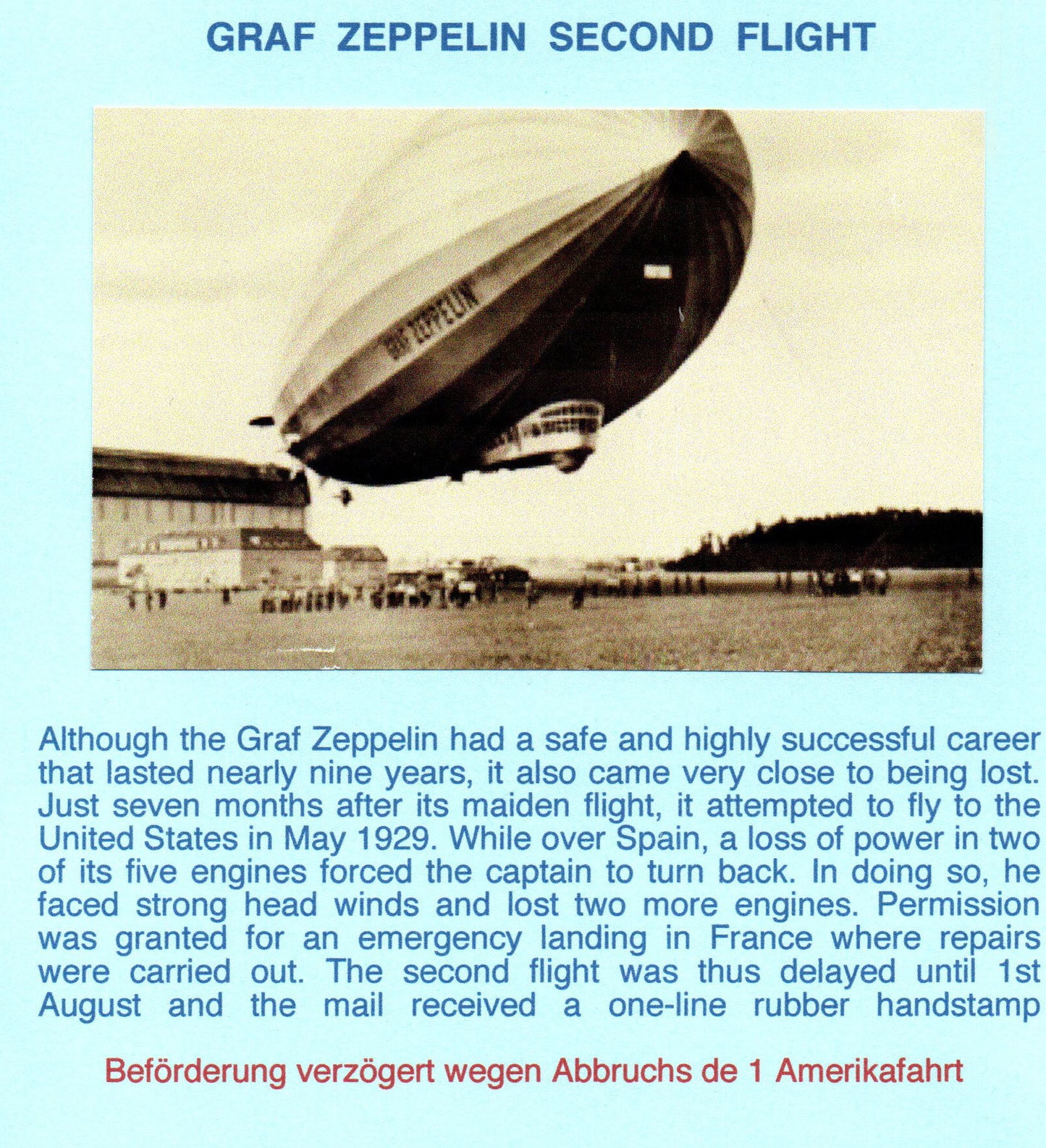 1929 Zeppelin 2nd Flight Cover. Flight delayed due to first flight being abandoned. Please see images