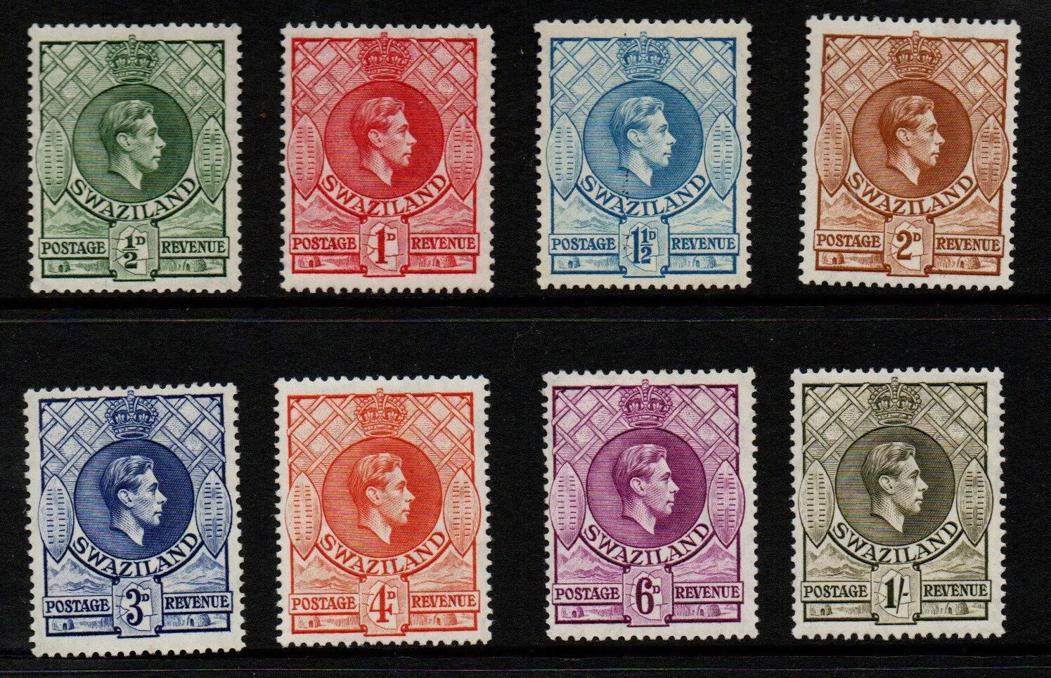1938-54 KG VI Swaziland SG28, 29a, 30, 31, 32b, 33a, 34a & 35a 
