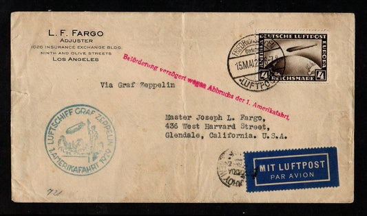 1929 Zeppelin 2nd Flight Cover. Flight delayed due to first flight being abandoned