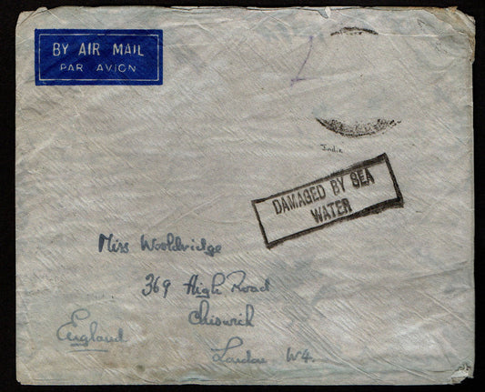 1934 Crash Mail Cygnus Flying-Boat Brindisi (Italy) to London Aerogramme with "Damaged by Seawater Cachet"