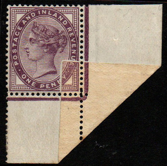 GB QV 1881 1d Lilac Die II 16 Dots with Significant paper fold resulting in printing on gummed side M/M
