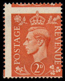 GB KGVI SG488 2d Pale Orange Misperforation and perf jump error resulting in "Long Stamp" 