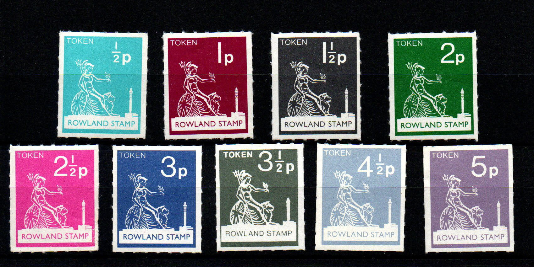 GB 1972 Rowland School training stamps full set to 5p in the same colour as the Machins U/M