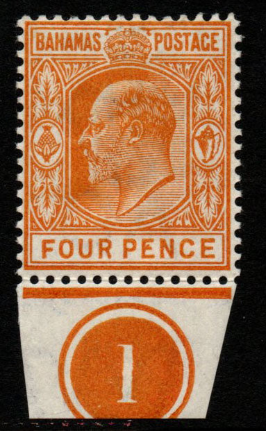 1902 Bahamas KEVII SG64 4d Orange Plate 1  M/M Slight Thin