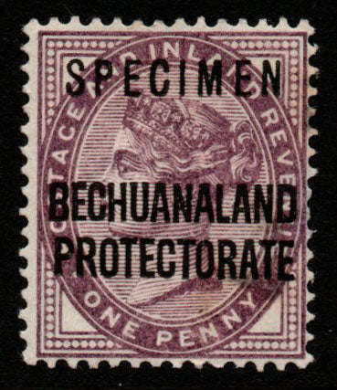 1881 British Bechuanaland SG172 Penny Lilac 16 dots Handstamped SPECIMEN Type D12 Approx 730 Produced. Mounted Mint, slight thin, slight rusting