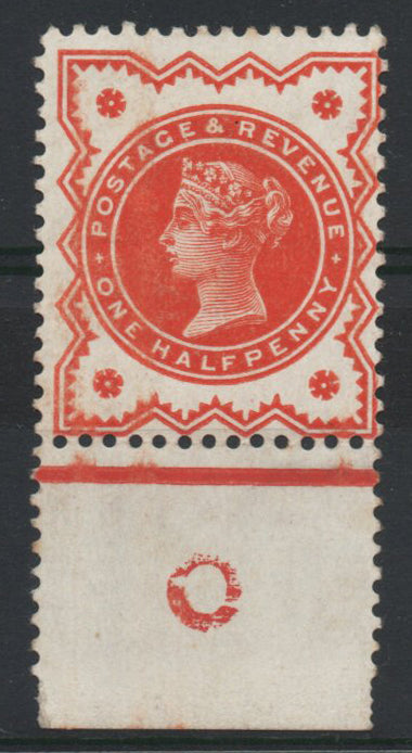 GB 1887 Jubilee ½d Vermillion with incomplete Control O SG197 var M/M (A070)