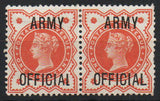 GB 1896 QV ½d Vermilion OVPT ARMY OFFICIAL Horiz Pair, one showing short leg (A79)