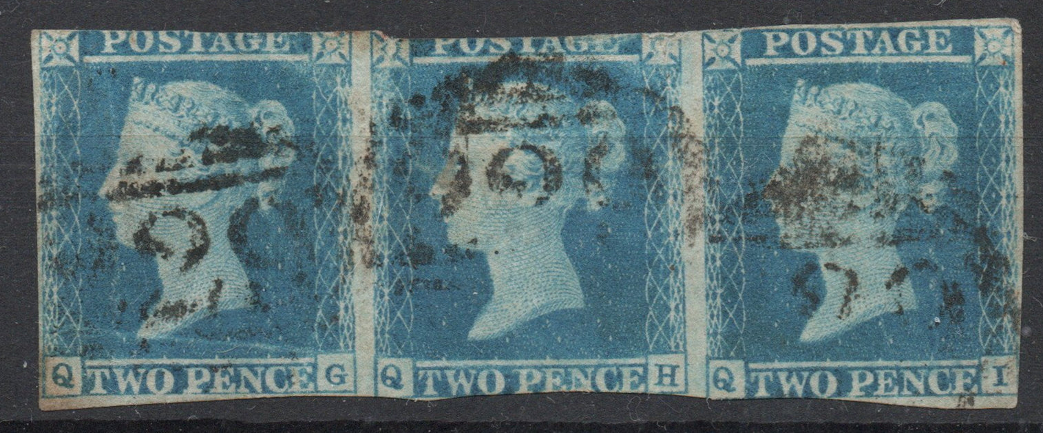 GB QV 1841 SG15 ES14 Plate 4 Strip of 3 QG-QI Margins as seen 