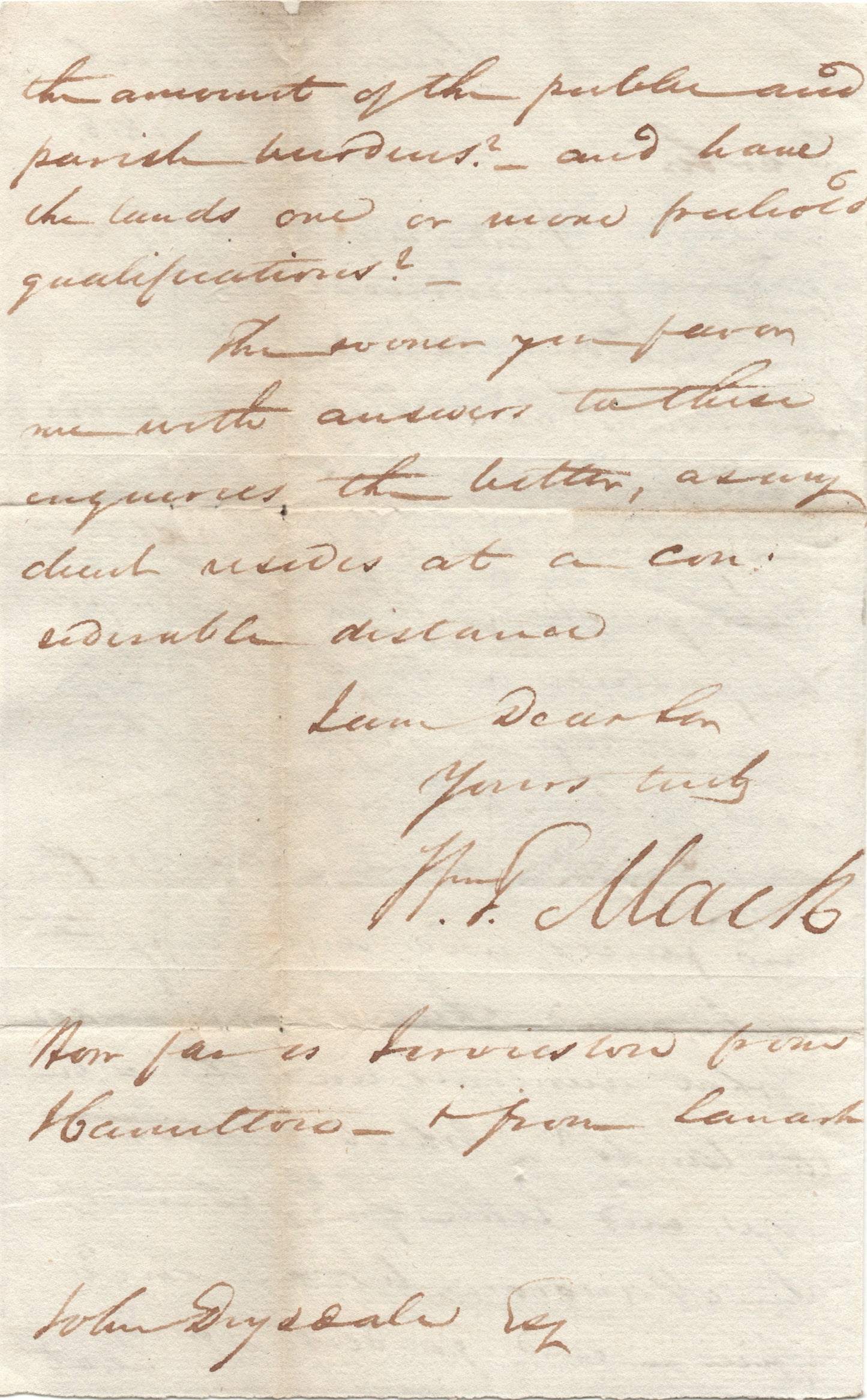 GB 1838 Entire Glasgow-Holytown (near Motherwell) Clear Glasgow and "Additional ½d (To Pay)" handstamps. Annotated 4d Rate.  (AK33)