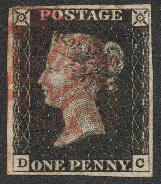 GB QV SG2 Plate 1b D-C 4 margins Light Red Maltese Cross 