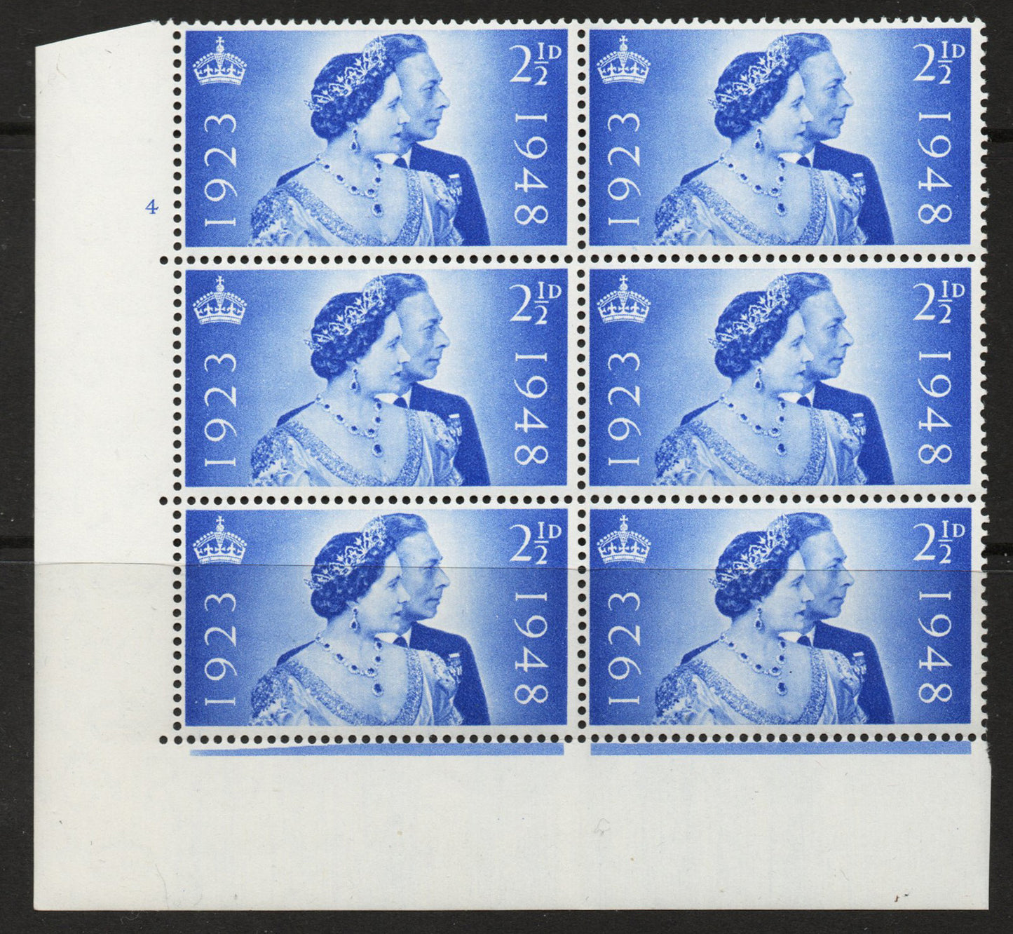GB KGVI SG493 RSW 2½d in Cyl Cylinder 4 no dot Block of 6 Unmounted Mint (AL9)