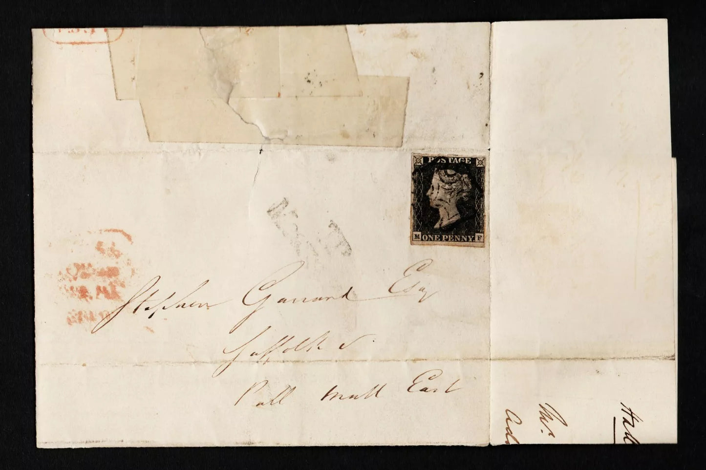 GB QV 20th May 1841 SG2 Plate 6 on Wrapper to Pall Mall London (AM1060)