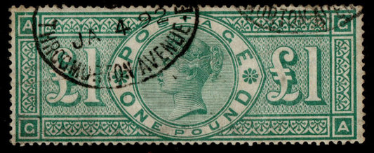 GB QV SG212 £1 Green Jubilee Issue. Throgmorton Ave CDS. Nicer colour in real life! (AM1134)