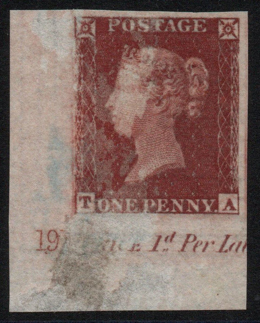 GB QV 1d Plate 191 Imprimatur (TA) in Brown/Red Corner, see description (AM1216)