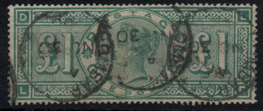 GB 1891 QV SG212 £1 Green Crowns Wmk L-D