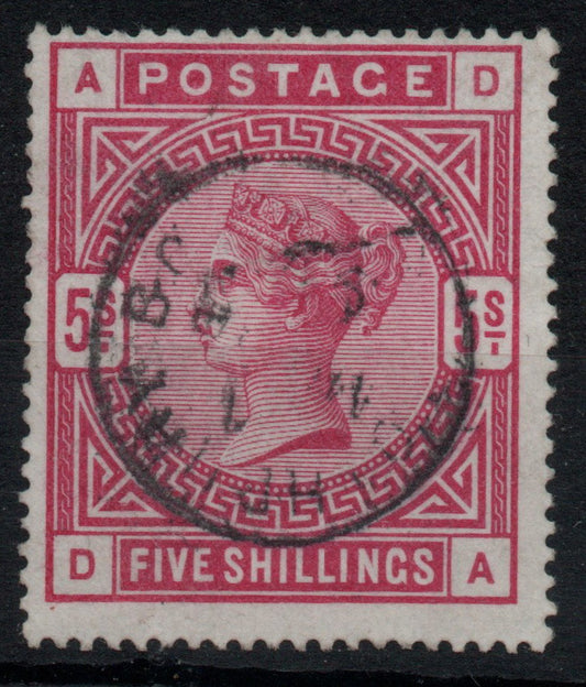 GB 1883 QV SG180 5/- Rose Wmk Anchor D-A Lovely central CDS 