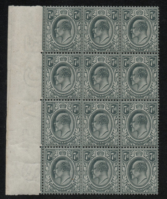 GB KEVII 1902 SG Spec M37 7d Pale Grey-Black U/M Block of 12 with Hendon Cert