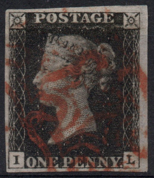GB QV Penny Black SG2 Plate 6 AS41 I-L 4 Margins