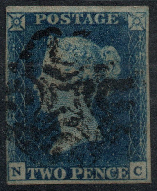 GB QV 1840 2d Blue SG4. Plate 1. DS5 . 4 Margins, close left. Black MC. N-C (AM1244)