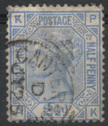 1880-83 GB QV SG157 2½d Blue Plate 22. (P-K) 