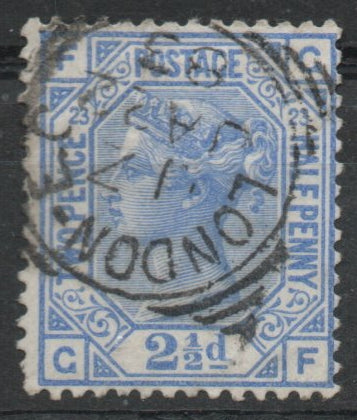 1880-83 GB QV SG157 2½d Blue Plate 23. (C-F). London Squared Circle Cancellation 