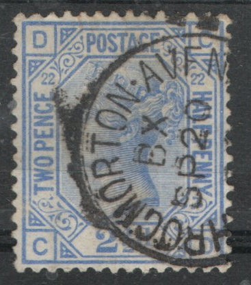1880-83 GB QV SG157 2½d Blue Plate 22.Throgmorton Ave CDS Cancellation (C-D)