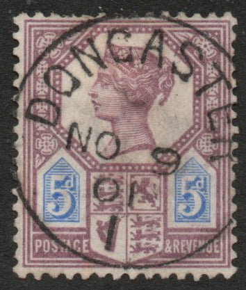 GB QV Jubilee 5d Die I SG207 Clear 1901 Doncaster CDS