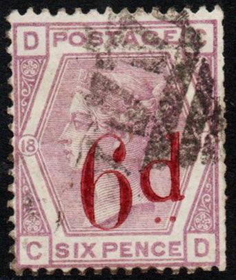 GB 1983 QV SG163 6d on 6d Plate 18 PL18 Good used trimmed on Right (AM12 )TD