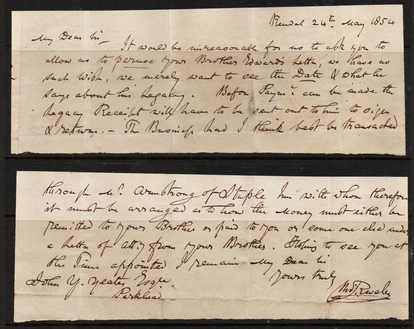 1854 Cover bearing SG17 Plate 155 C1 LC16 State 2 with ORIGINAL LETTER Milnthorpe to Kendal(AM1502)