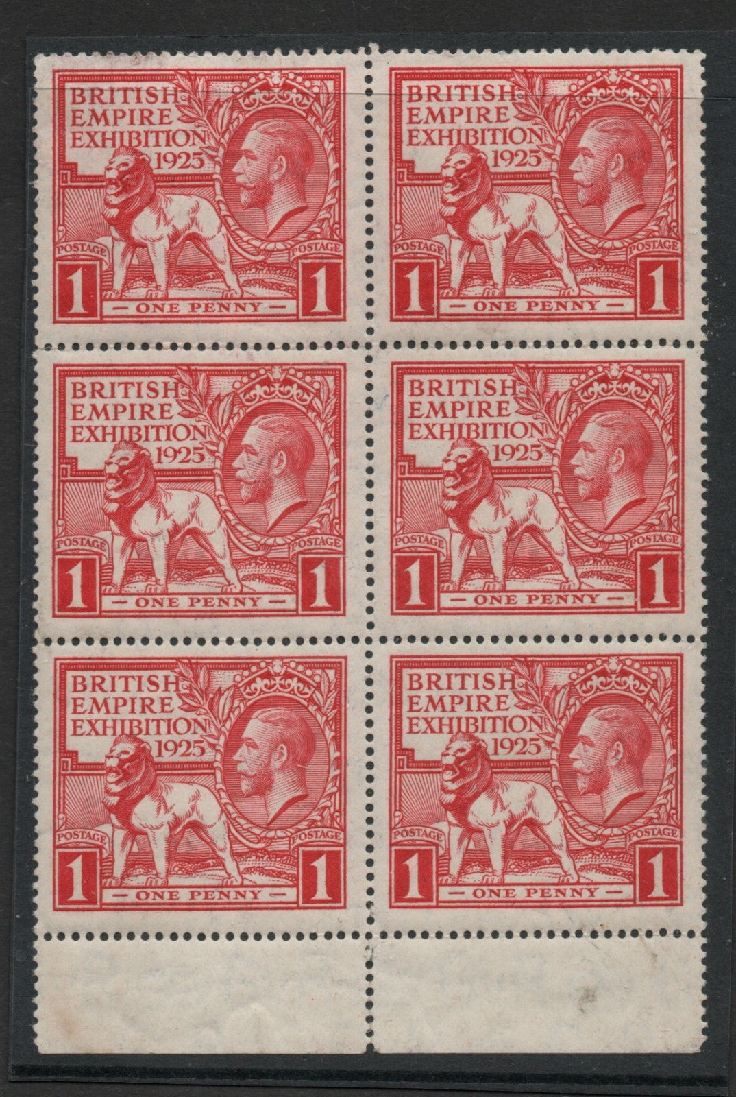 GB 1925 KGV Empire Exhibition SG432 1d Margin Block of 6 U/M MNH