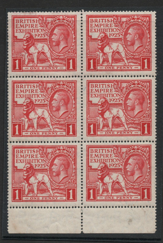 GB 1925 KGV Empire Exhibition SG432 1d Margin Block of 6 U/M MNH