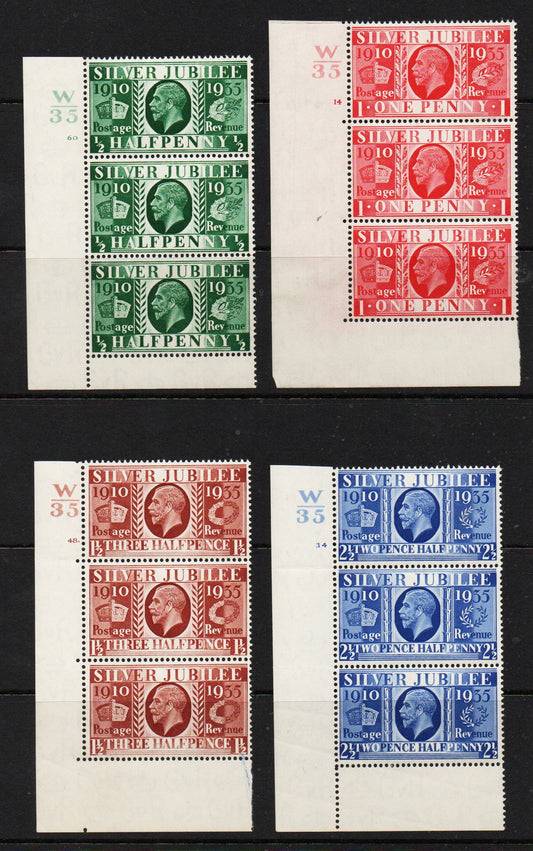 GB KGV 1935 SG453-456 Jubilee Set in Cylinder Blocks of 3 All U/M