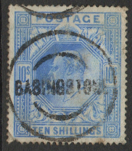GB KEVII 1902-10 10/- pale blue SG265 Basingstoke Double Ring Cancel