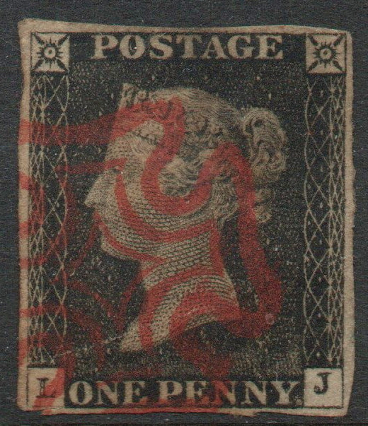 1840 GB QV SG1 Plate 3 (L-J) 4 Margins, a little rough, Crisp Red M/C
