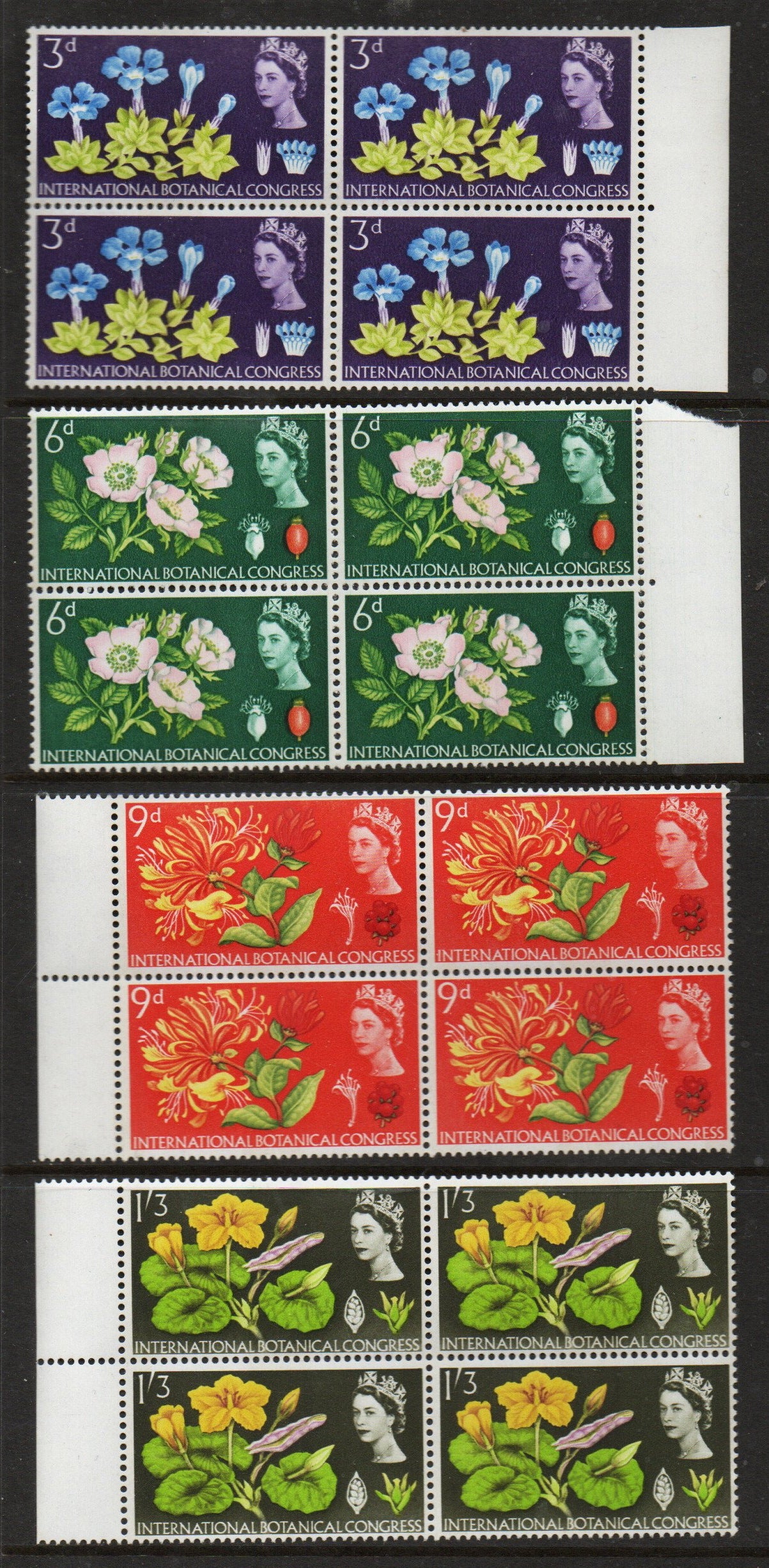 1964 QE II Int Botanical Congress SG655-658 Phosphor Blocks of 4 U/M