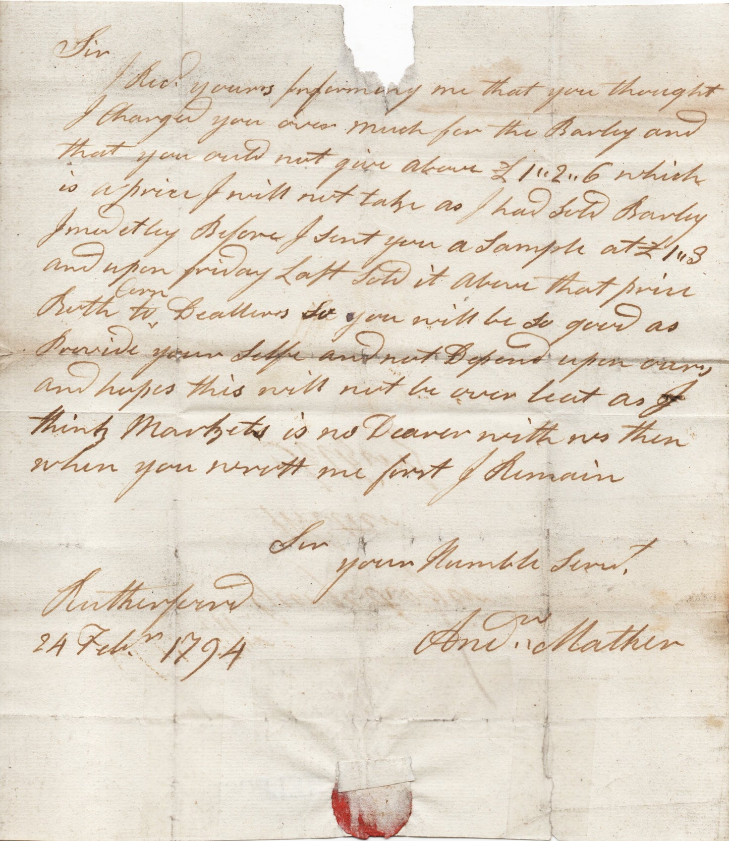 GB 1794 Entire bearing straight Line "MELROSE" Handstamp Details Below..(AM1571)